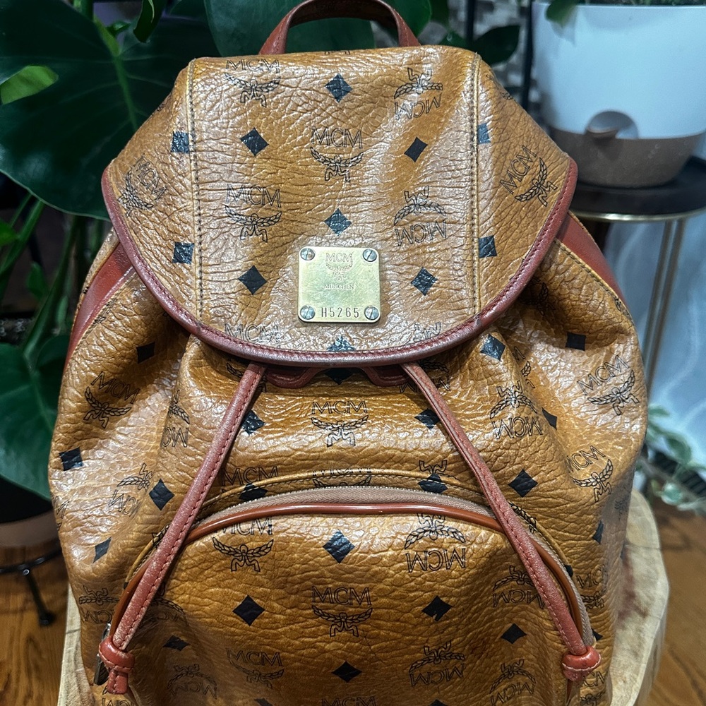 Vintage MCM Cognac Visetos Mini Backpack Bag Small Drawstring Backpack